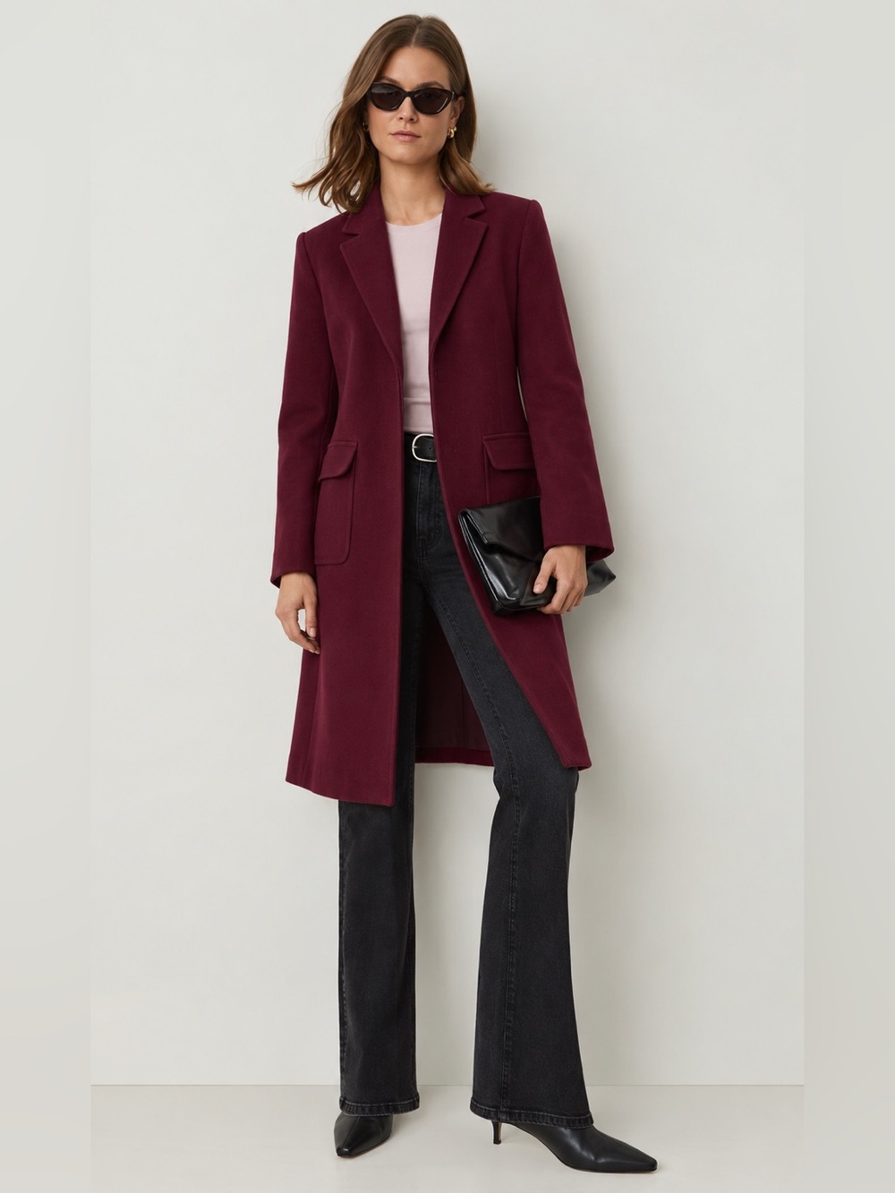 . Ann Taylor Burgundy Maroon Tailored Knee Length Coat